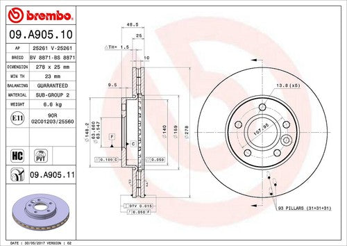 Brembo 09A90511C02  BRAKE ROTORS