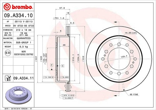 Brembo 09A33411C02  BRAKE ROTORS
