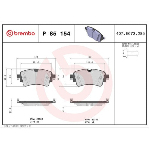 Brembo Rear Low Ceramic Brake Pads Fits 2018?2020 Audi Q5 Brakes 4 Pc P85154