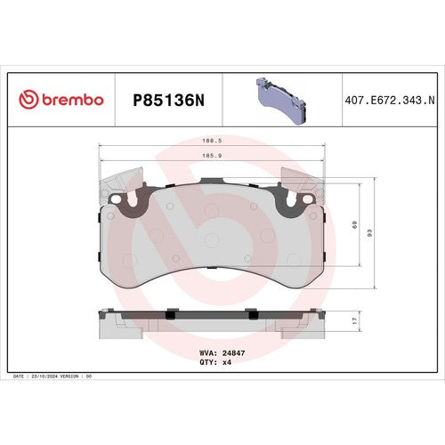 Brembo Front Ceramic Brake Pads Fits 2013?2018 Audi S6 Brakes 4 Piece P85136N