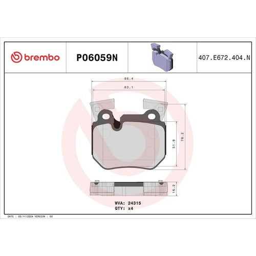Brembo Rear Ceramic Brake Pads Fits 2008-2013 BMW 135i Brake Pads P06059N