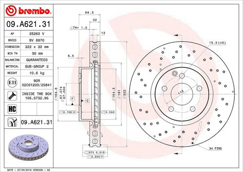 Brembo 09A62131C02  BRAKE ROTORS