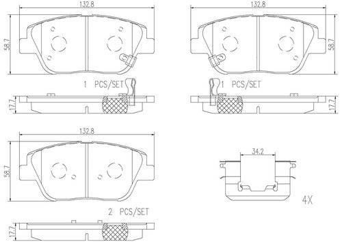 Brembo Front Ceramic Brake Pads Fits 2011-2015 Hyundai Sonata 4 Piece P30066N