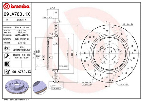 Brembo 09A7601XC02 Xtra BRAKE ROTORS