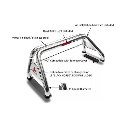Black Horse Offroad RB001SS Tubular Polished Stainless Steel Truck Bed Bar