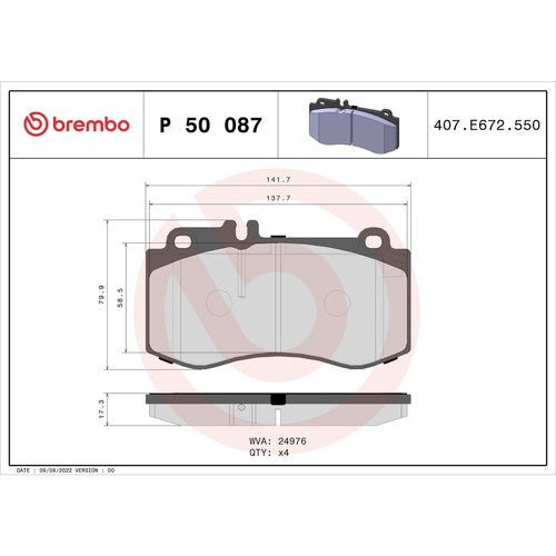 Brembo Front Low Metallic Brake Pads Fits 2010-2011 Mercedes-Benz E550 P50087