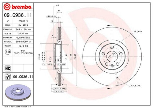 Brembo 09C93611C02  BRAKE ROTORS