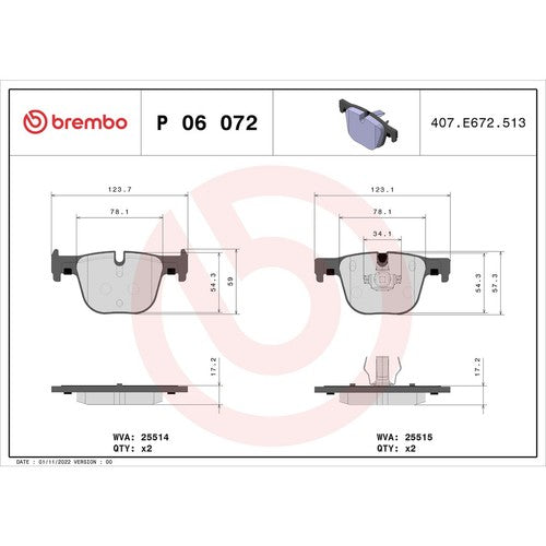 Brembo Rear Low-Metallic Brake Pads Fits 2012-2015 BMW 335i Brake Pads P06072