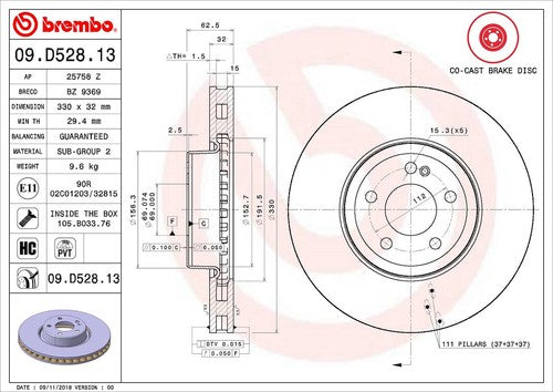 Brembo 09D52813C02  BRAKE ROTORS