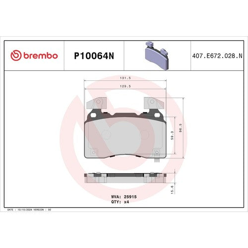 Brembo Front Ceramic Brake Pads Fits 2014-2019 Chevrolet Corvette 4 Pc P10064N