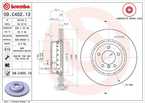 Brembo 09C40213C02  BRAKE ROTORS