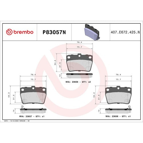 Brembo Rear Ceramic Brake Pads Fits 2004 2005 Toyota RAV4 4 Pc Brakes P83057N