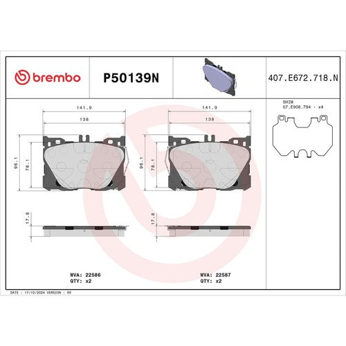 Brembo Front Ceramic Brake Pads Fits 2019-2022 Mercedes-Benz E450 P50139N