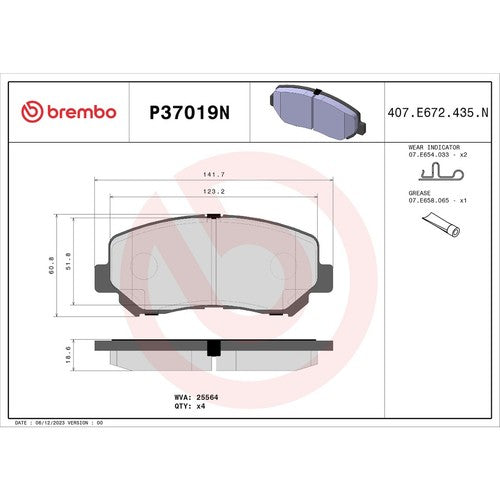Brembo Front Ceramic Brake Pads Fits 2014-2023 Jeep Cherokee 4 Pc Breaks P37019N