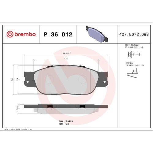 Brembo Front Low Metallic Brake Pads Fits 2002-2005 Ford Thunderbird 4 Pc P36012