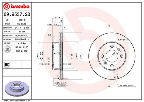 Brembo 09953720C02  BRAKE ROTORS