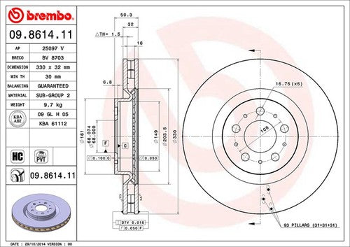 Brembo 09861411C02  BRAKE ROTORS