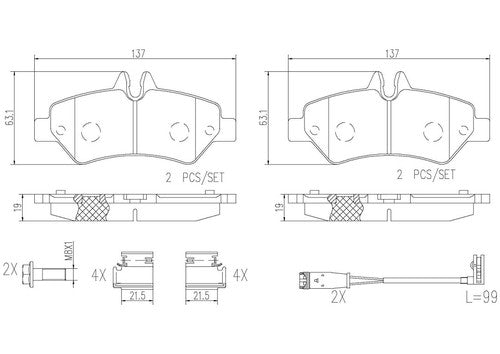 Brembo Rear Ceramic Brake Pads Fits 2010-2018 Mercedes Sprinter 2500 P50084N