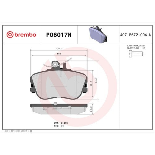 Brembo Front Ceramic Brake Pads Fits Mercedes C280 1994 1995 Pads P06017N
