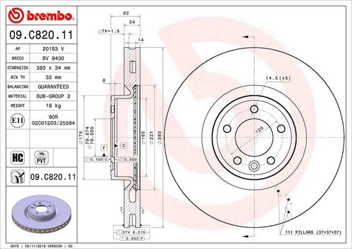 Brembo 09C82011C02  BRAKE ROTORS