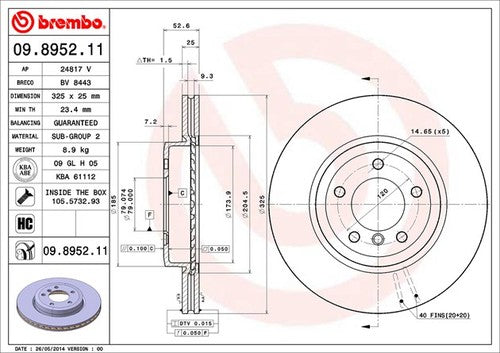 Brembo 09895211C02  BRAKE ROTORS
