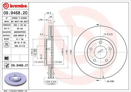 Brembo 09946821C02  BRAKE ROTORS
