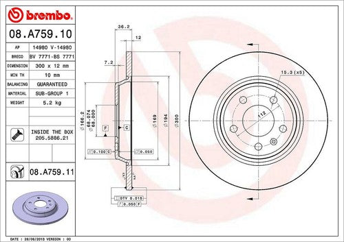 Brembo 08A75911C02  BRAKE ROTORS