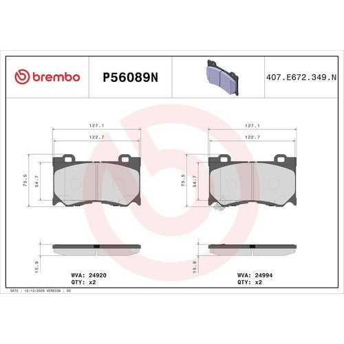 Brembo Front Ceramic Brake Pads Fits 2014-2024 Infiniti Q50 4 Pc Brakes P56089N