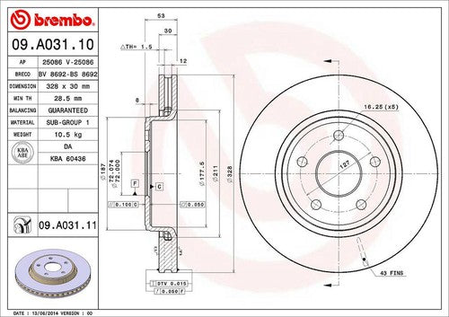 Brembo 09A03111C02  BRAKE ROTORS