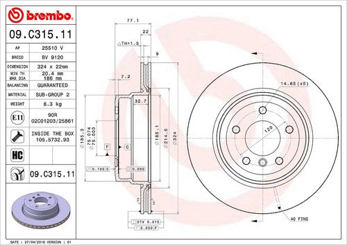Brembo 09C31511C02  BRAKE ROTORS