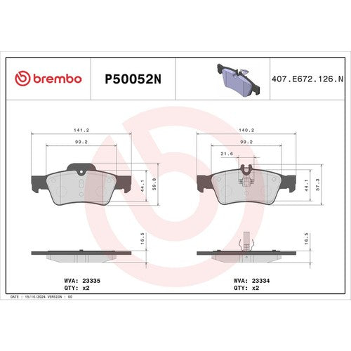 Brembo Rear Ceramic Brake Pads Fits 2006-2016 Mercedes-Benz E350 4 Piece P50052N