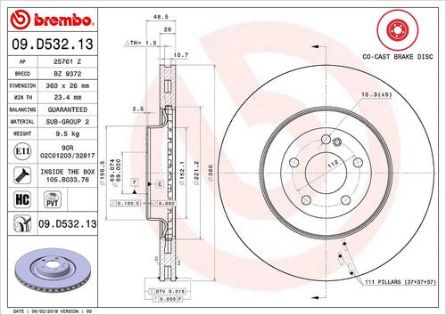 Brembo 09D53213C02  BRAKE ROTORS