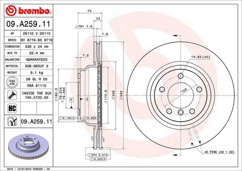 Brembo 09A25911C02  BRAKE ROTORS