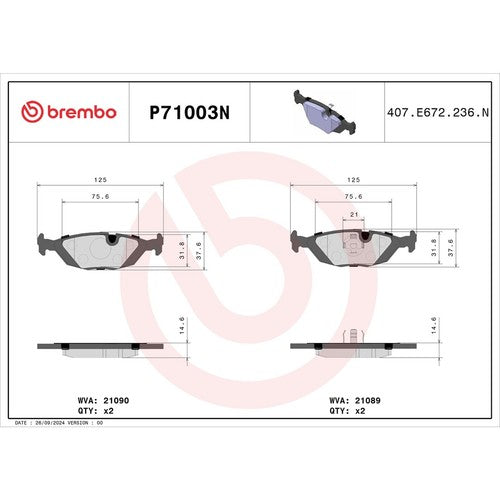 Brembo Rear Ceramic Brake Pads Fits 1988-1993 Saab 900 Brakes 4 Piece P71003N