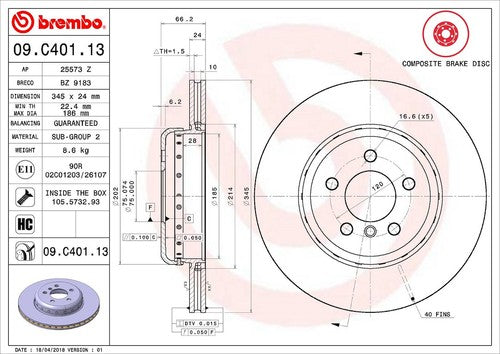 Brembo 09C40113C02  BRAKE ROTORS