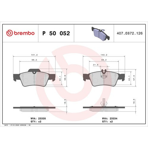Brembo Rear Low Metallic Brake Pads Fits 2006-2016 Mercedes-Benz E350 4Pc P50052