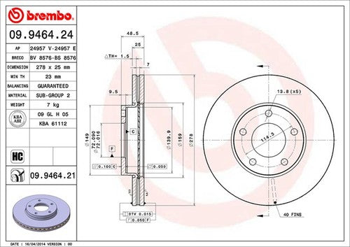 Brembo 09946421C02  BRAKE ROTORS