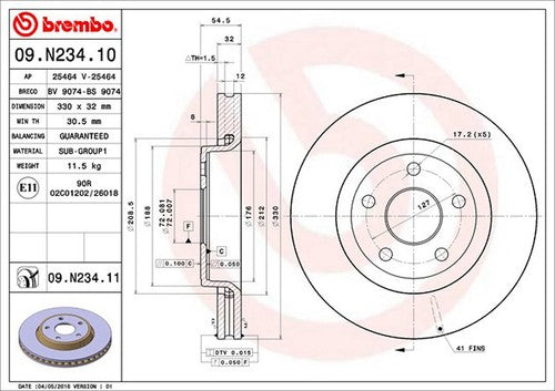 Brembo 09N23411C02  BRAKE ROTORS