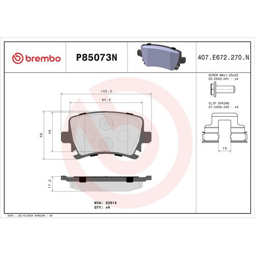 Brembo Rear Ceramic Brake Pads Fits 2006?2011 Volkswagen GTI 4 Pc Brakes P85073N