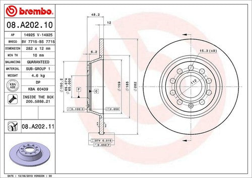 Brembo 08A20211C02  BRAKE ROTORS