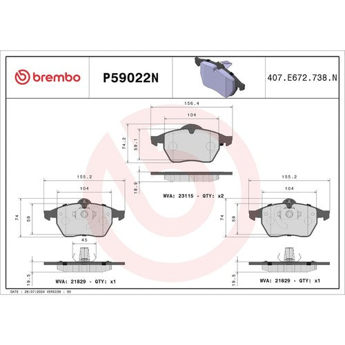 Brembo Front Ceramic Brake Pads Fits 2006-2009 Saab 9-5 4 Pc Breakes P59022N