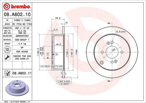 Brembo 08A60211C02  BRAKE ROTORS