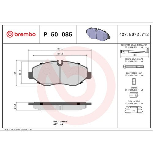 Brembo Front Brake Pad Low Metallic Fits 2010-2018 Mercedes Sprinter 2500 P50085