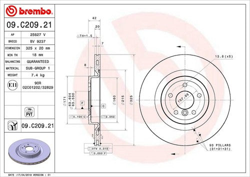 Brembo 09C20921C02  BRAKE ROTORS