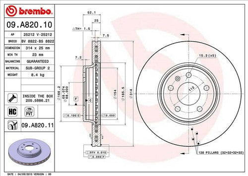 Brembo 09A82011C02  BRAKE ROTORS