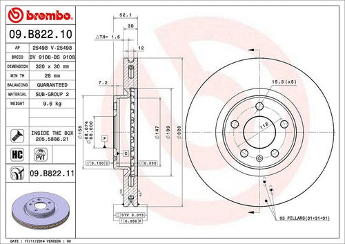 Brembo 09B82211C02  BRAKE ROTORS