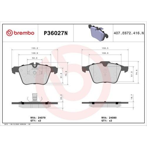 Brembo Front Ceramic Brake Pads Fits 2013-2015 Jaguar XJ 4 Piece Brakes P36027N