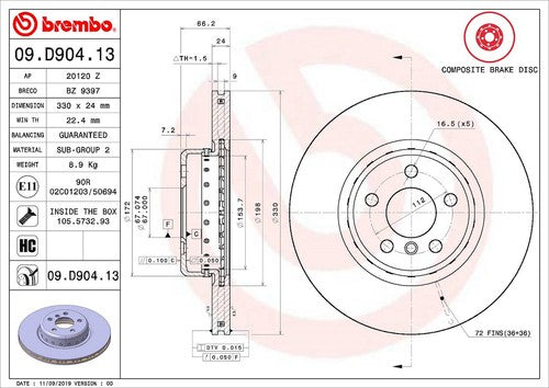 Brembo 09D90413C02  BRAKE ROTORS