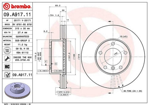 Brembo 09A91711C02  BRAKE ROTORS