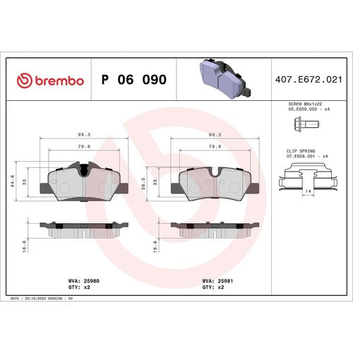 Brembo Rear Low-Metallic Brake Pads Fits 2014-2023 Mini Cooper Brake Pads P06090